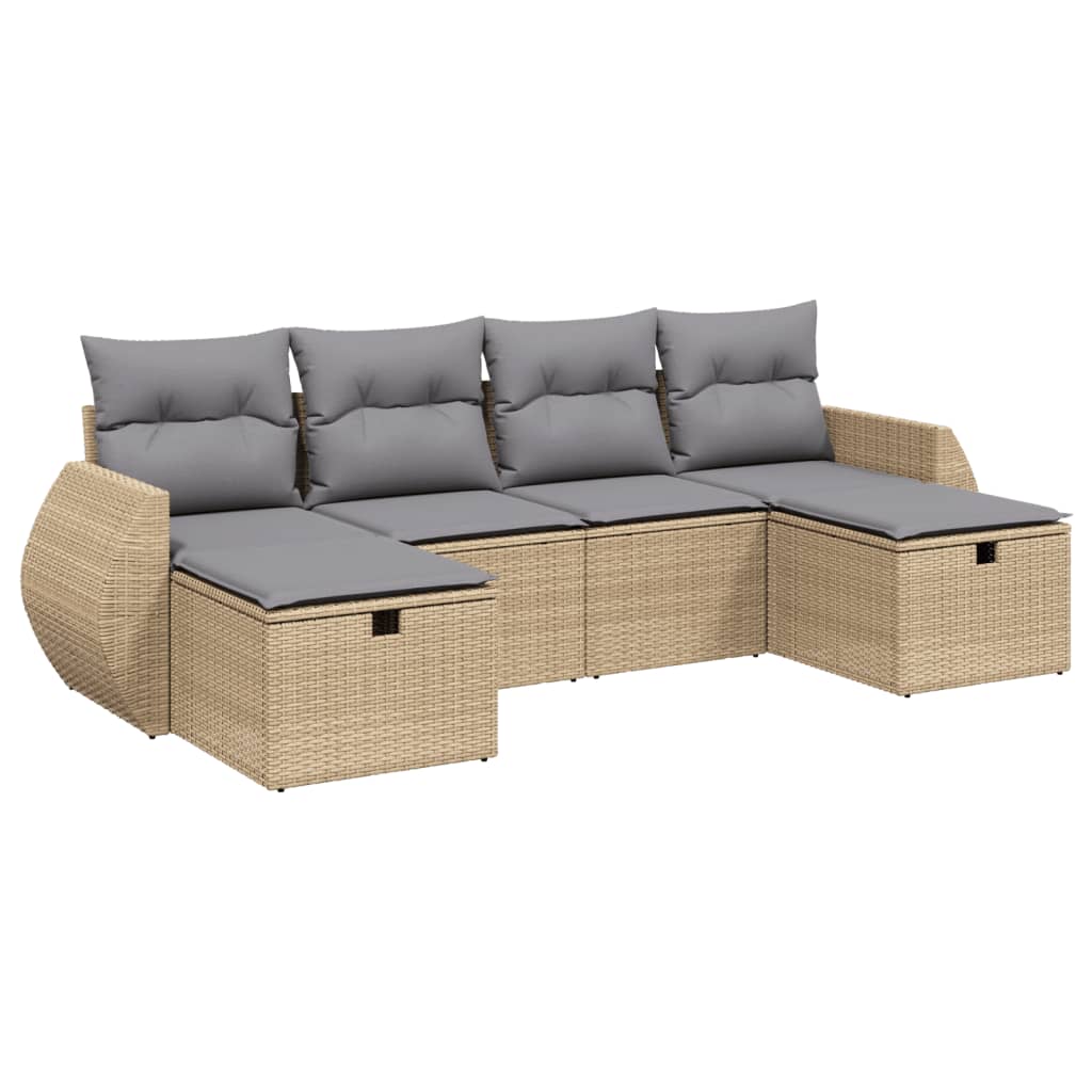 havesofasæt 6 dele med hynder polyrattan beige