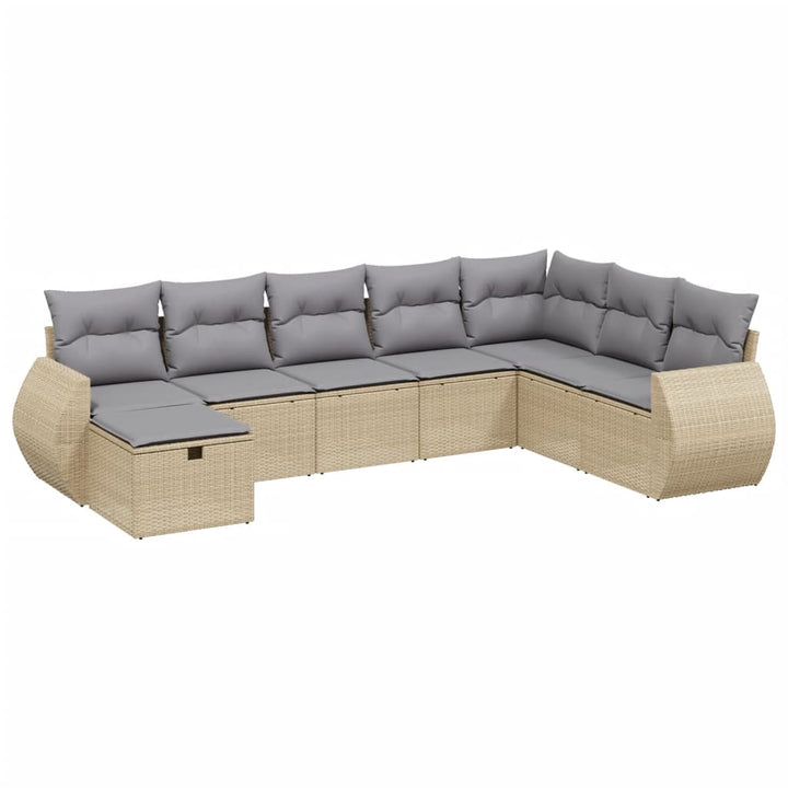 havesofasæt 8 dele med hynder polyrattan beige