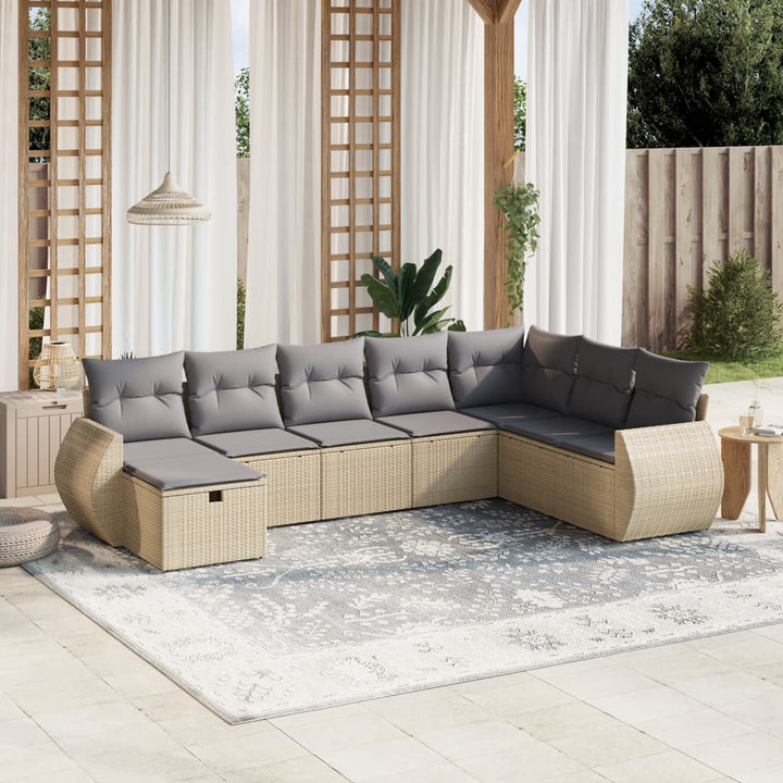 havesofasæt 8 dele med hynder polyrattan beige