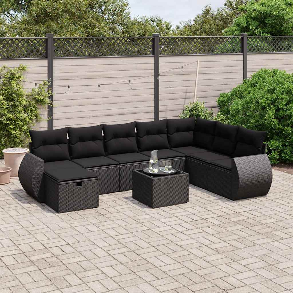 sofasæt til haven 9 dele med hynder polyrattan sort