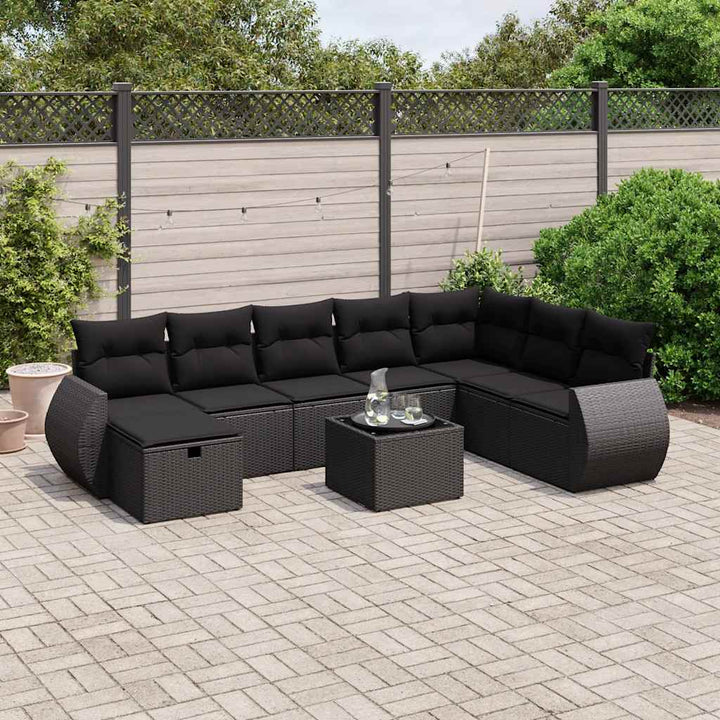 sofasæt til haven 9 dele med hynder polyrattan sort
