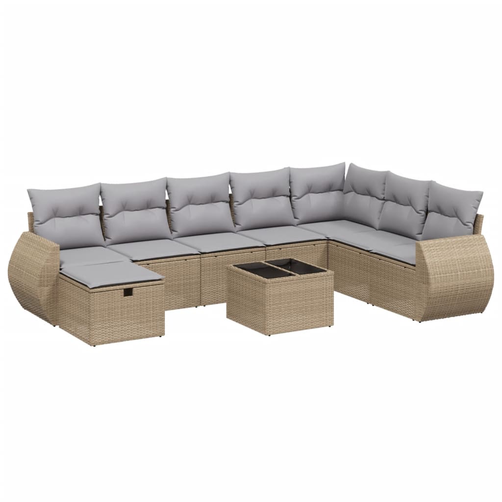 spisebordssæt til haven 9 dele med hynder polyrattan beige