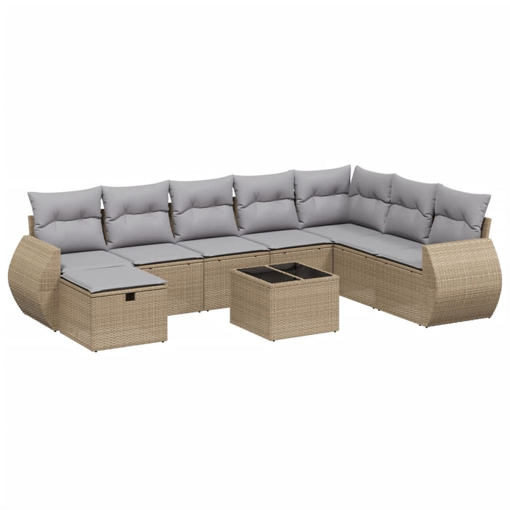 spisebordssæt til haven 9 dele med hynder polyrattan beige