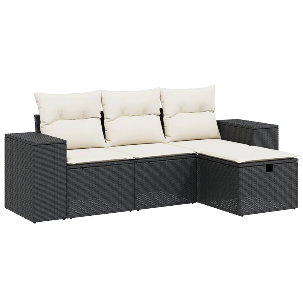 sofasæt til haven 4 dele med hynder polyrattan sort