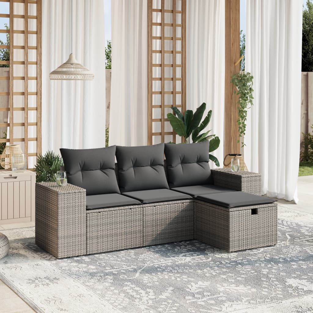 sofasæt til haven 4 dele med hynder polyrattan grå