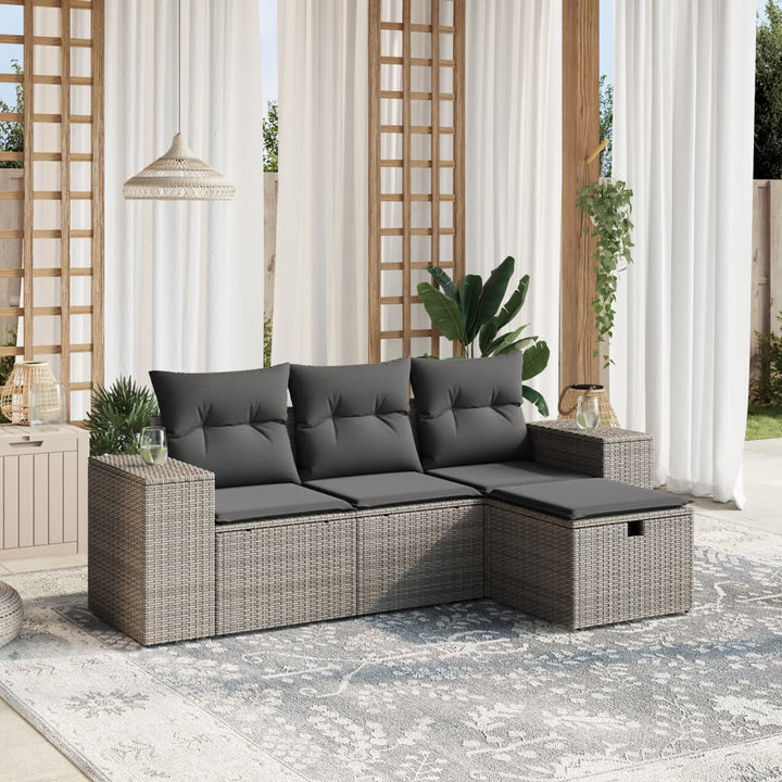 sofasæt til haven 4 dele med hynder polyrattan grå