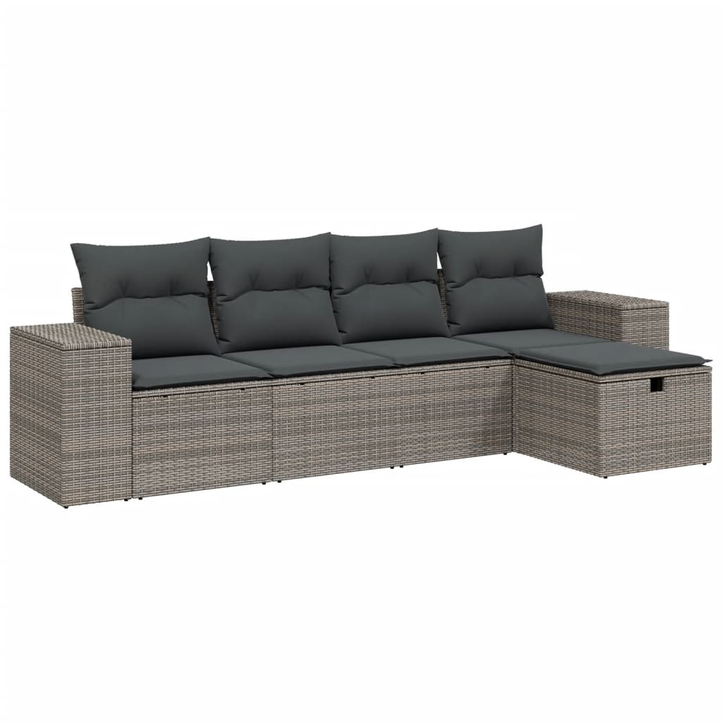 sofasæt 5 dele med hynder polyrattan grå