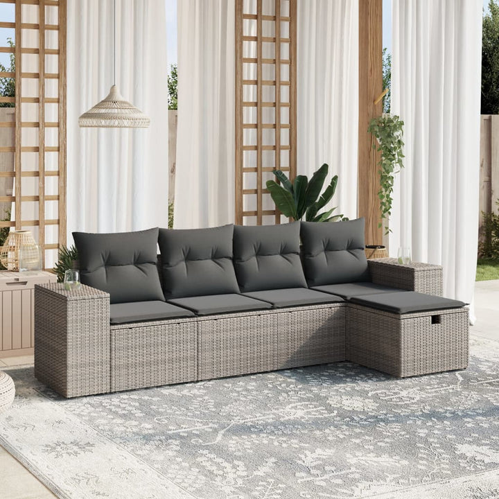 sofasæt 5 dele med hynder polyrattan grå