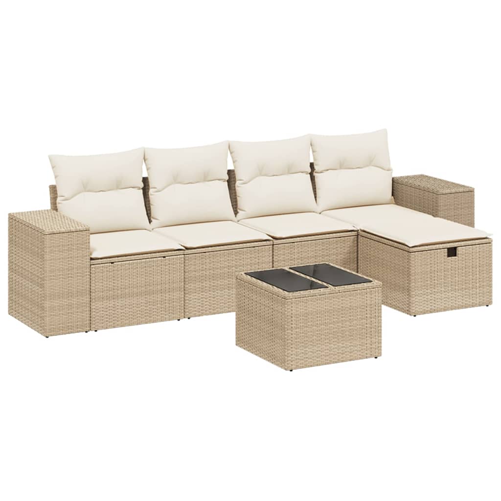sofasæt til haven 6 dele med hynder polyrattan beige