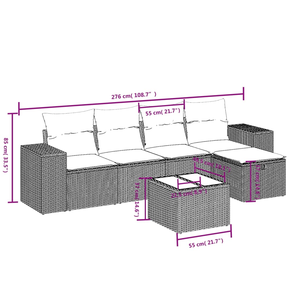 sofasæt til haven 6 dele med hynder polyrattan beige