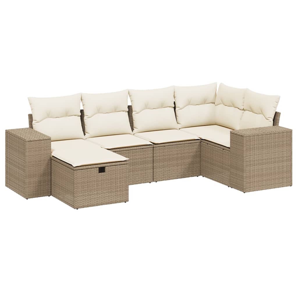 sofasæt til haven 6 dele med hynder polyrattan beige