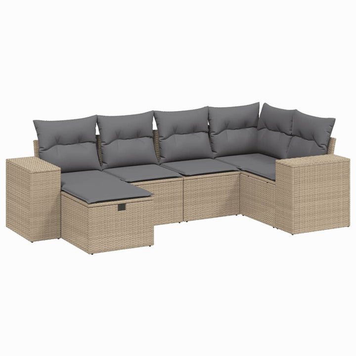 havesofasæt 6 dele med hynder polyrattan beige