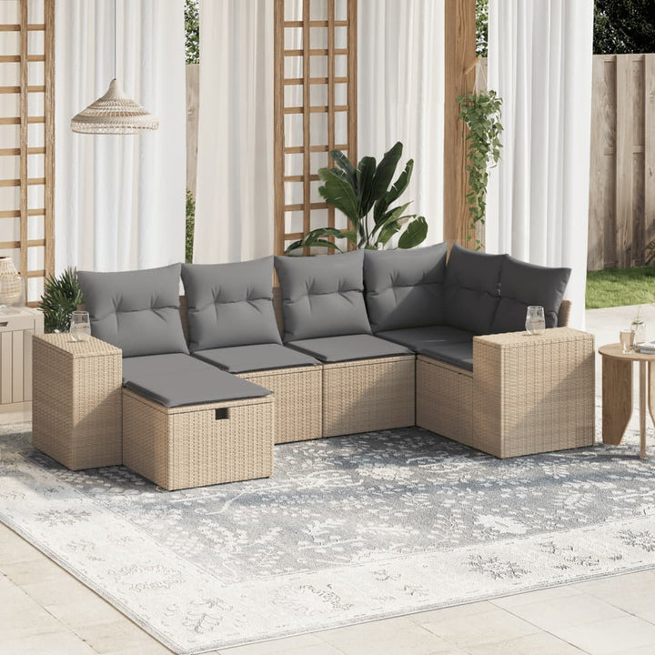 havesofasæt 6 dele med hynder polyrattan beige