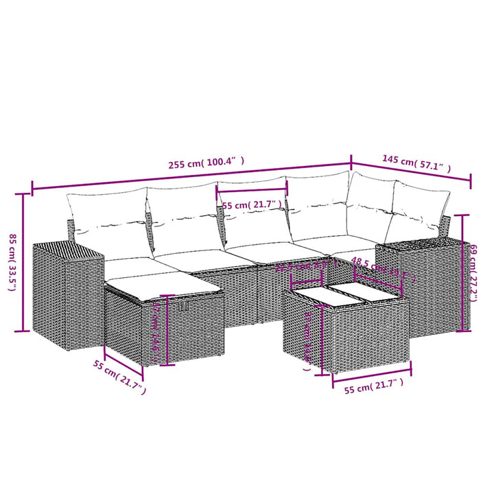 sofasæt til haven 7 dele med hynder polyrattan sort