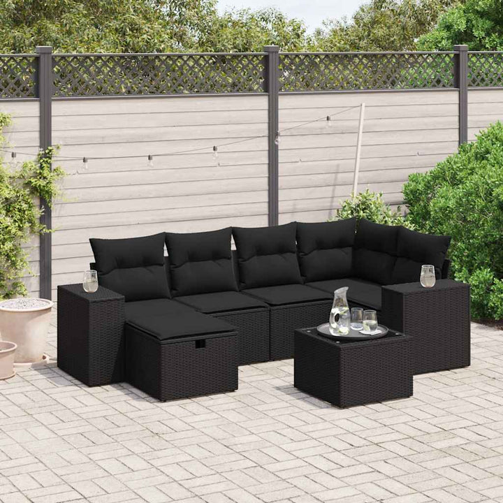 sofasæt til haven 7 dele med hynder polyrattan sort