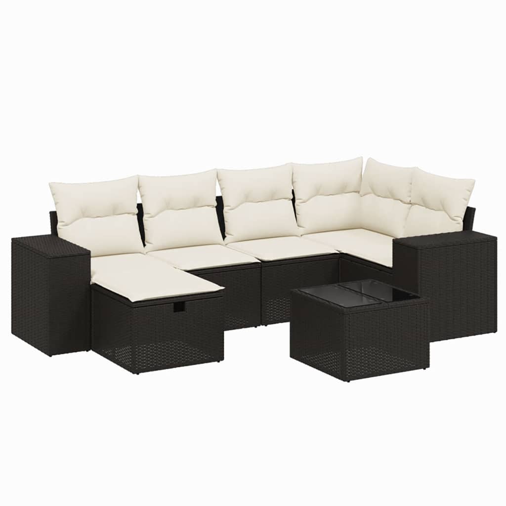 sofasæt til haven 7 dele med hynder polyrattan sort