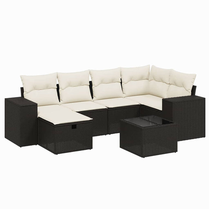 sofasæt til haven 7 dele med hynder polyrattan sort
