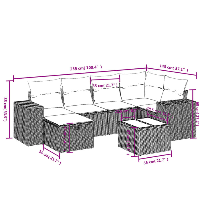 sofasæt til haven 7 dele med hynder polyrattan sort