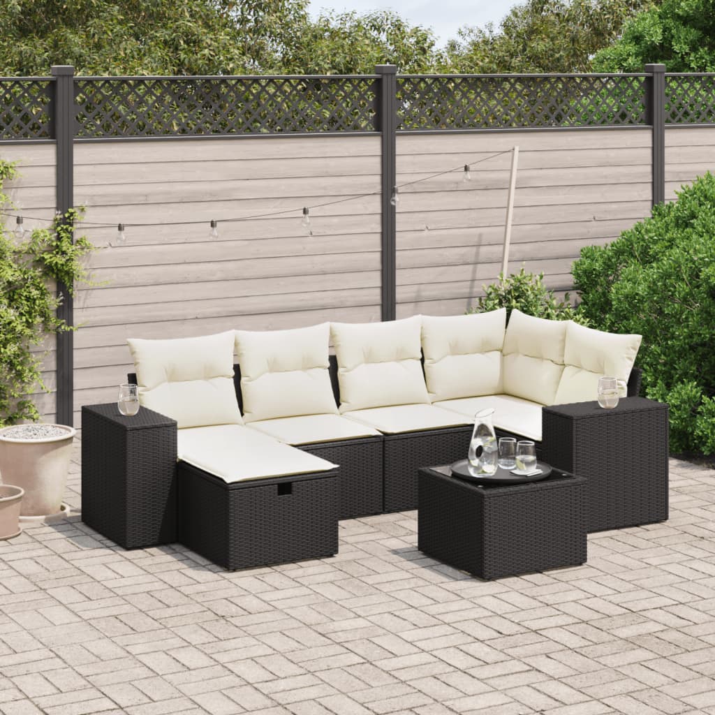 sofasæt til haven 7 dele med hynder polyrattan sort