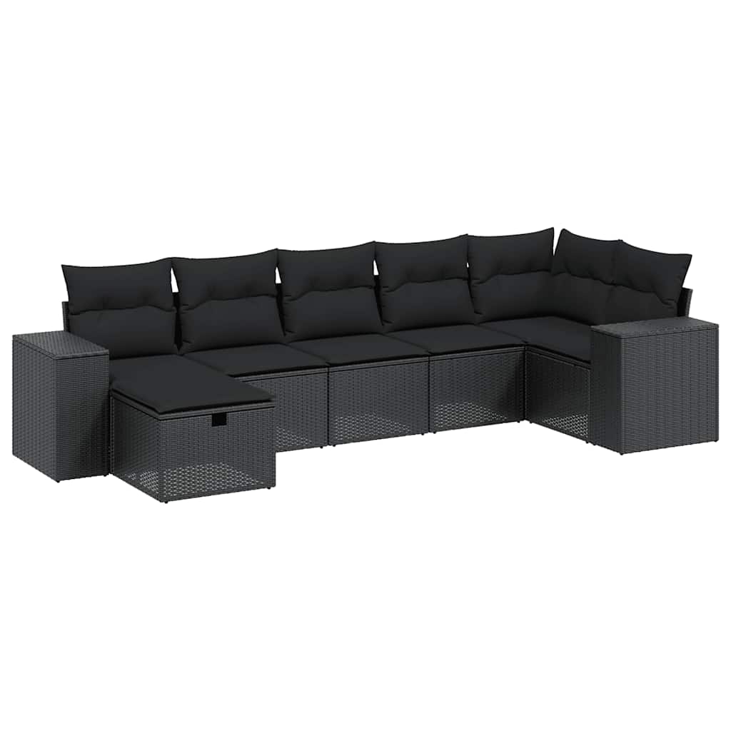 sofasæt til haven 7 dele med hynder polyrattan sort