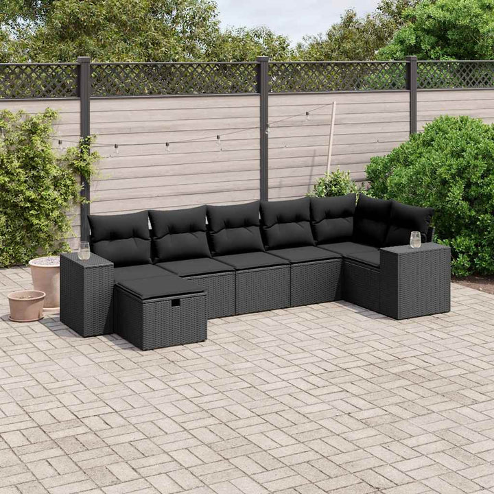 sofasæt til haven 7 dele med hynder polyrattan sort