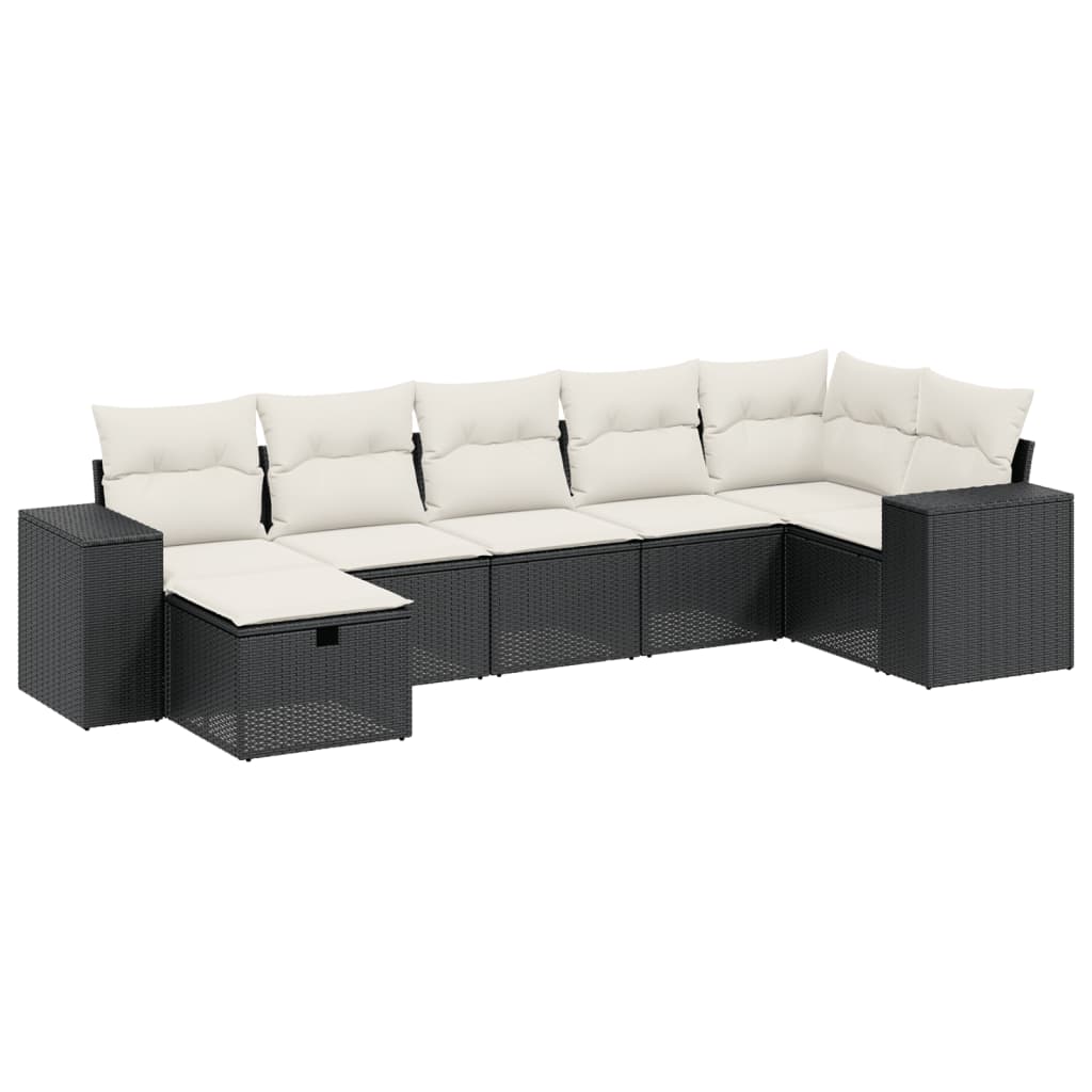 sofasæt til haven 7 dele med hynder polyrattan sort