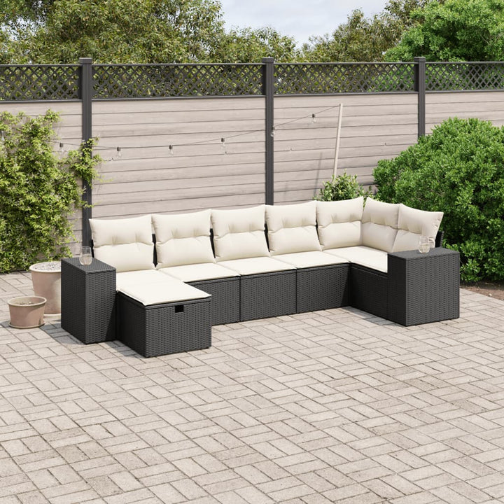 sofasæt til haven 7 dele med hynder polyrattan sort