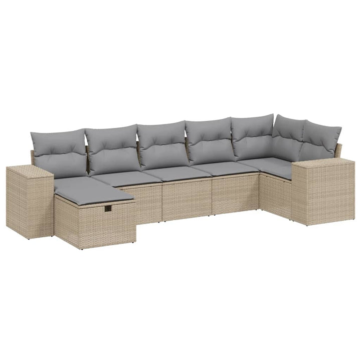 havesofasæt 7 dele med hynder polyrattan beige