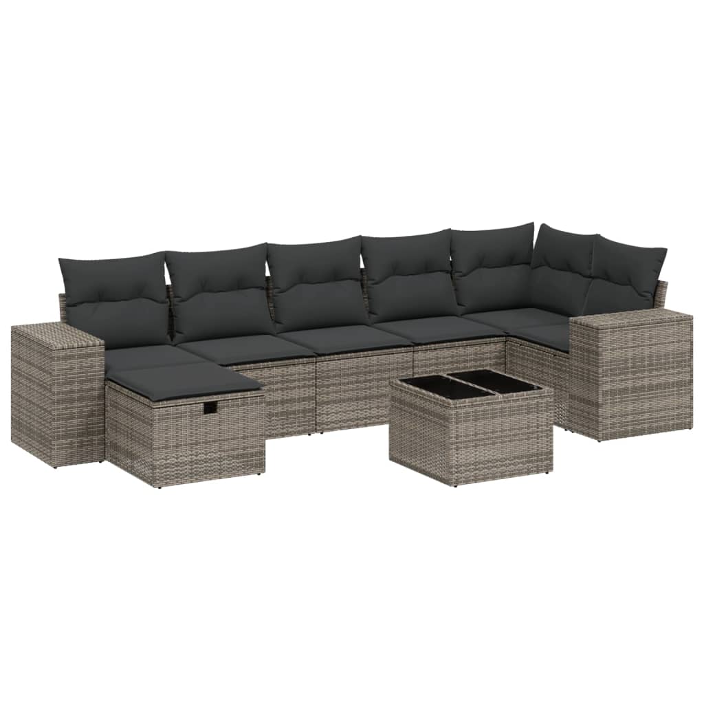 sofasæt til haven 8 dele med hynder polyrattan grå