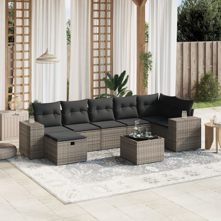 sofasæt til haven 8 dele med hynder polyrattan grå