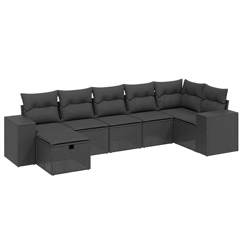 sofasæt til haven 7 dele med hynder polyrattan sort