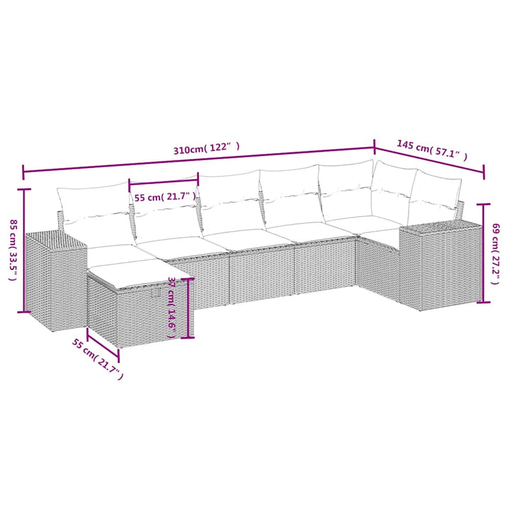 sofasæt til haven 7 dele med hynder polyrattan sort