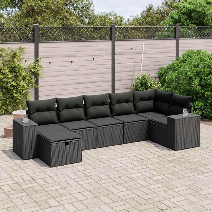sofasæt til haven 7 dele med hynder polyrattan sort