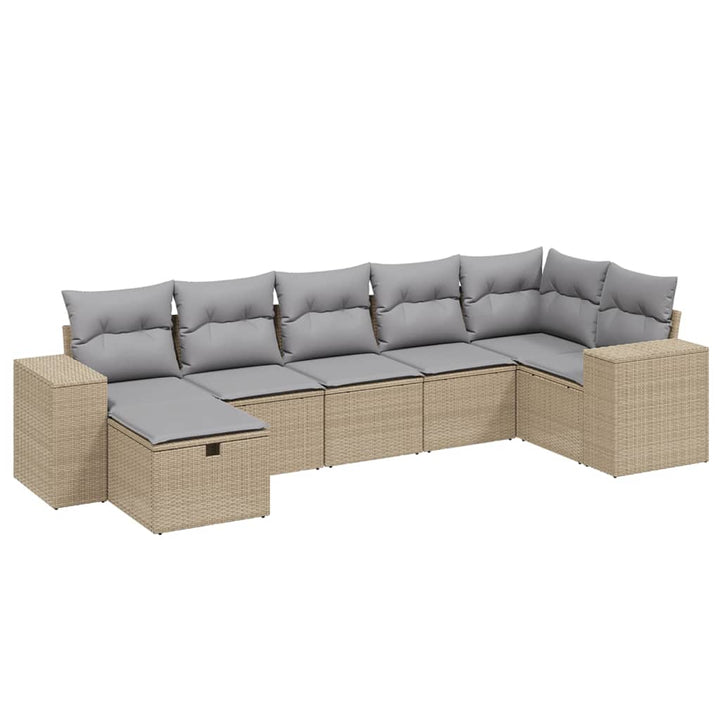 havesofasæt 7 dele med hynder polyrattan beige