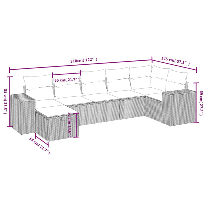sofaesæt til haven 7 dele med hynder polyrattan grå