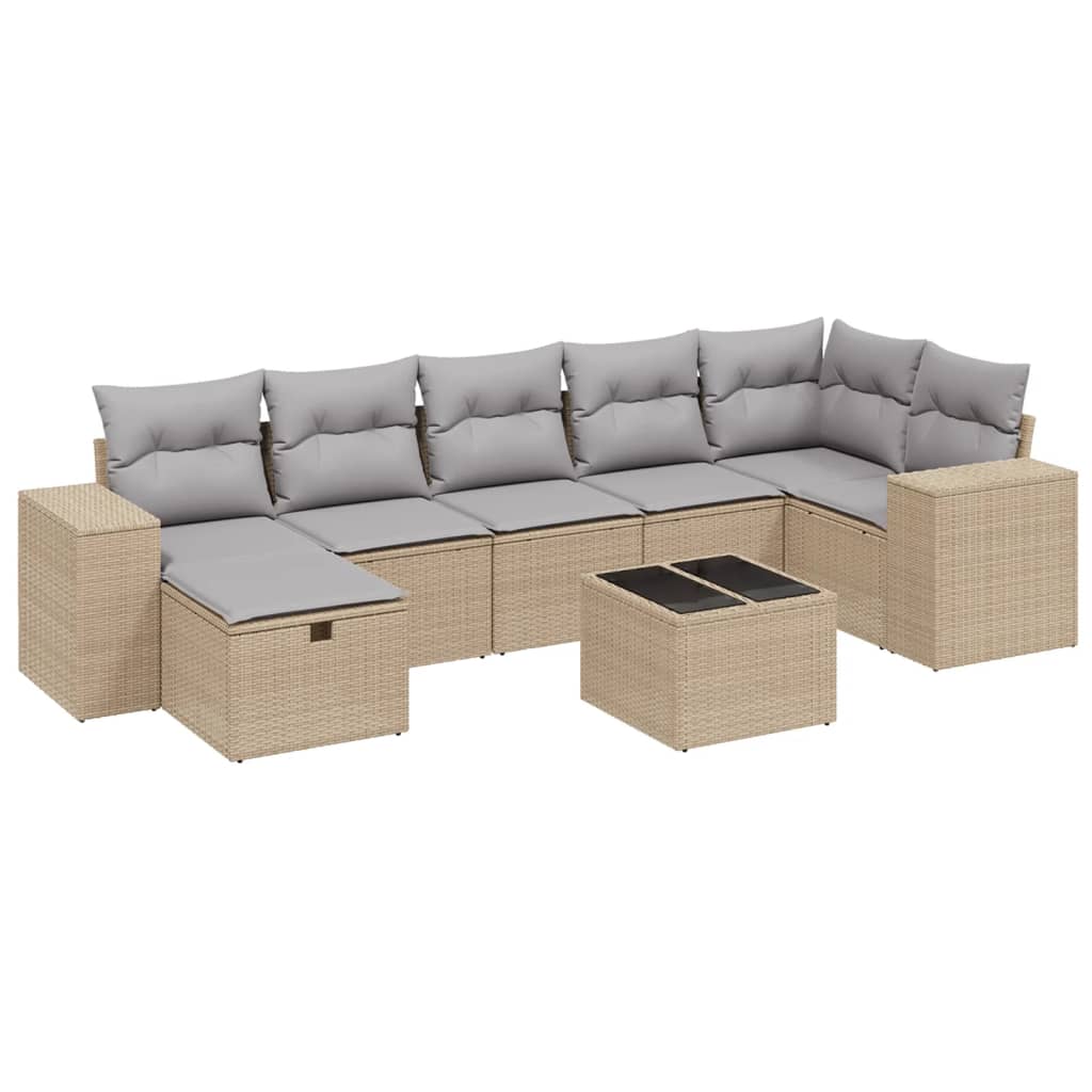 havesofasæt 8 dele med hynder polyrattan beige