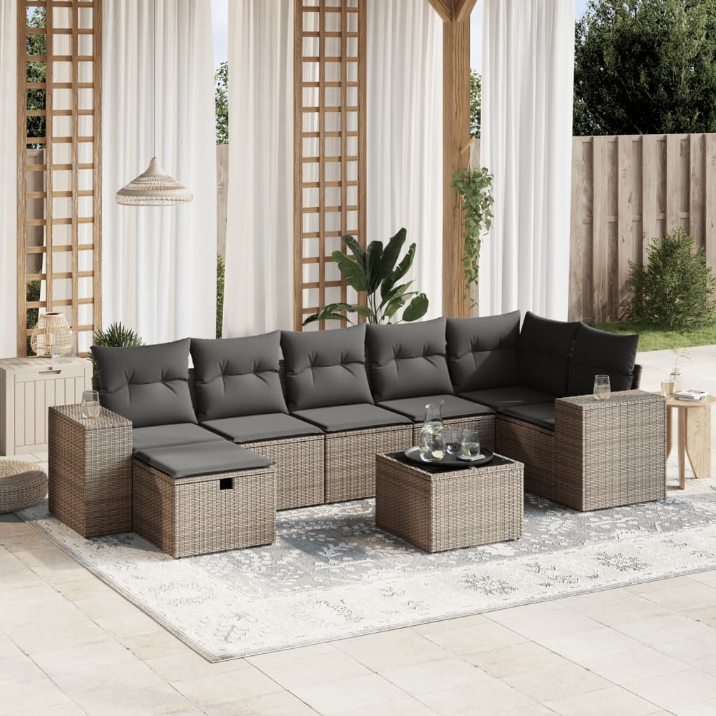 sofasæt til haven 8 dele med hynder polyrattan grå