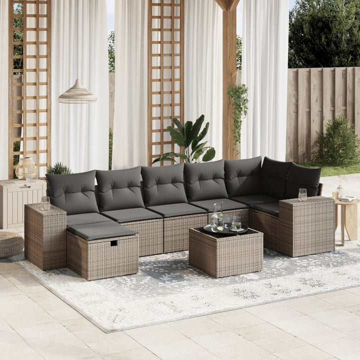 sofasæt til haven 8 dele med hynder polyrattan grå