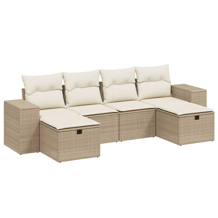 sofasæt til haven 6 dele med hynder polyrattan beige