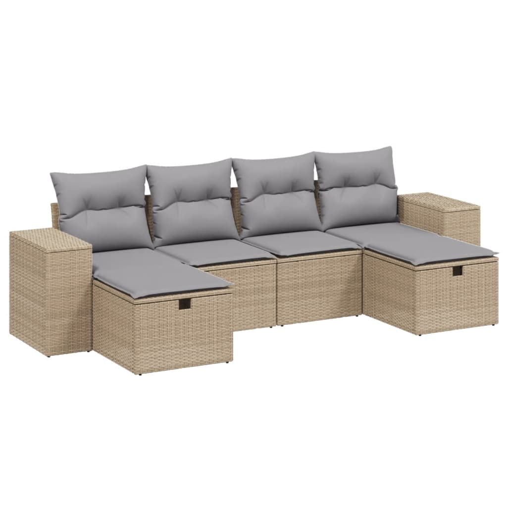 havesofasæt 6 dele med hynder polyrattan beige