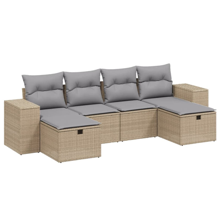 havesofasæt 6 dele med hynder polyrattan beige