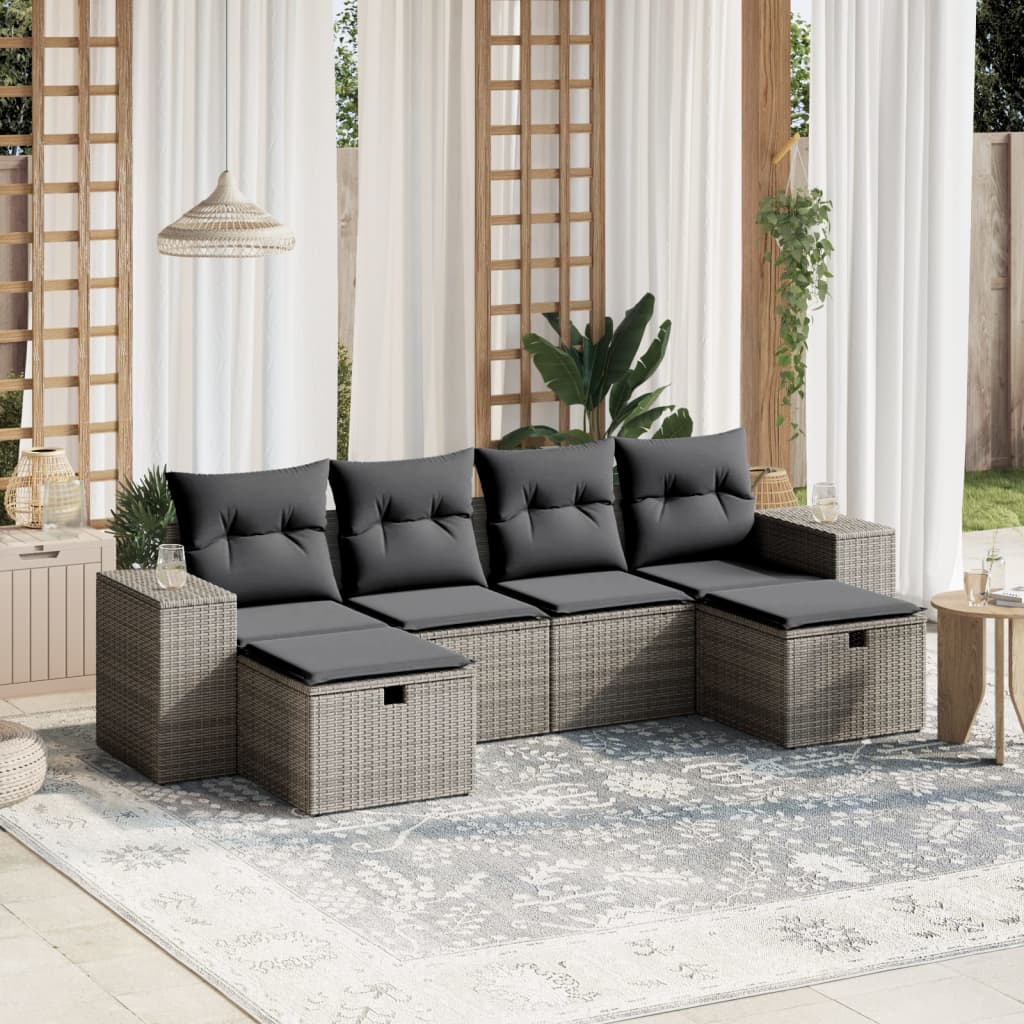 sofasæt til haven 6 dele med hynder polyrattan grå