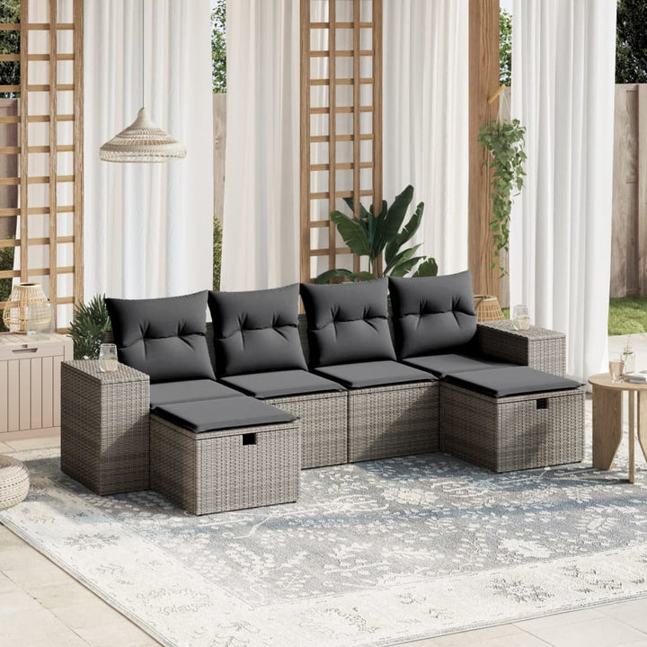 sofasæt til haven 6 dele med hynder polyrattan grå