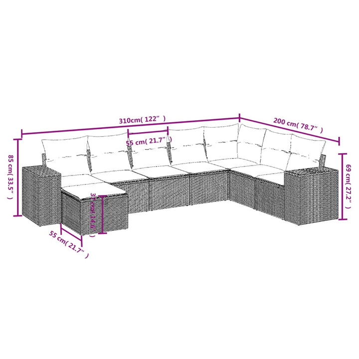 sofasæt til haven 8 dele med hynder polyrattan sort