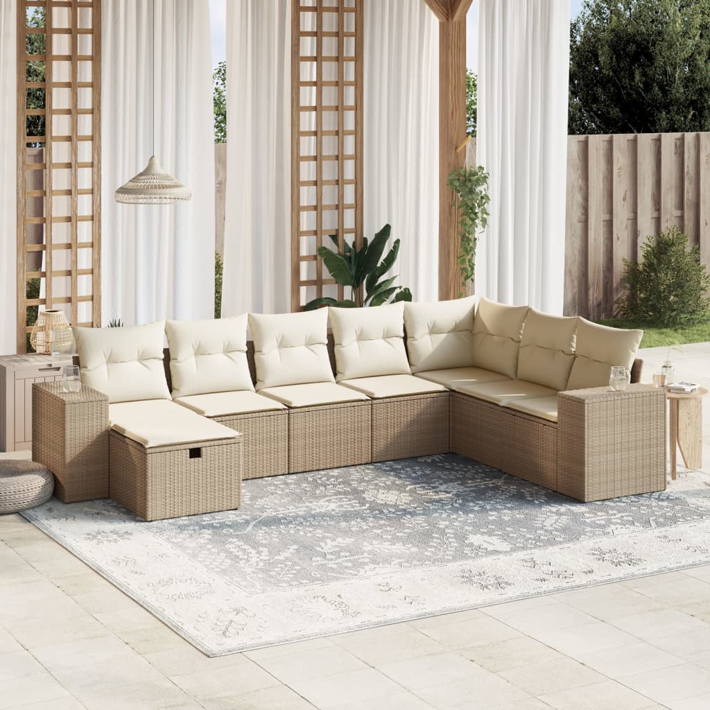 sofasæt til haven 8 dele med hynder polyrattan beige