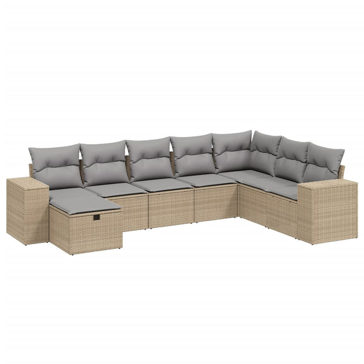 havesofasæt 8 dele med hynder polyrattan beige
