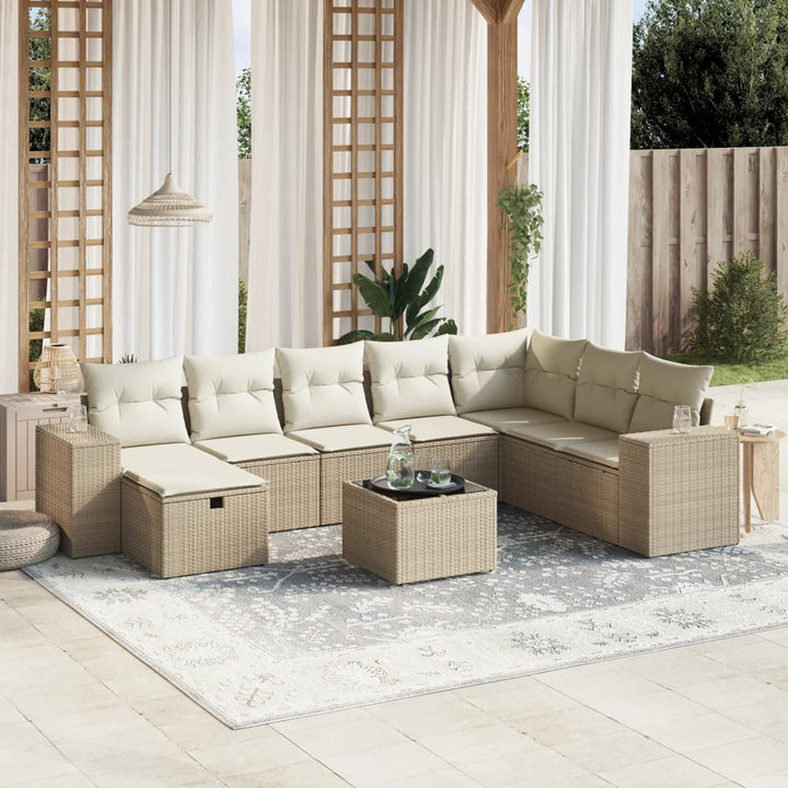 sofasæt til haven 9 dele med hynder polyrattan beige