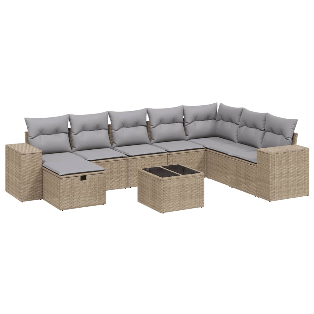 spisebordssæt til haven 9 dele med hynder polyrattan beige