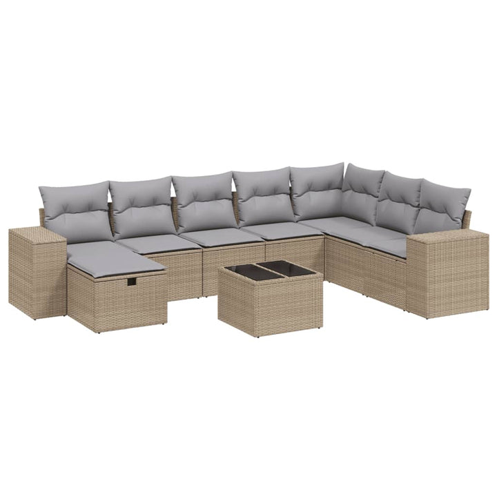 spisebordssæt til haven 9 dele med hynder polyrattan beige