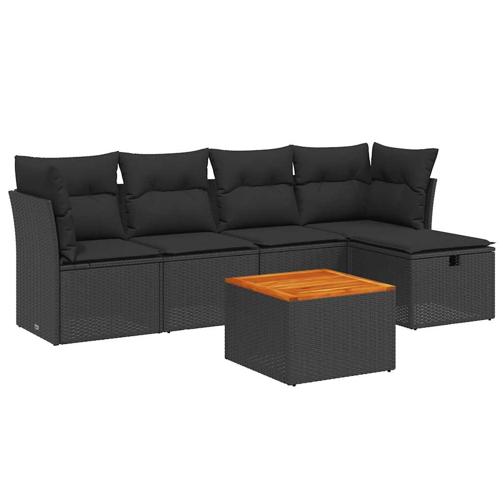 sofasæt til haven 6 dele med hynder polyrattan sort